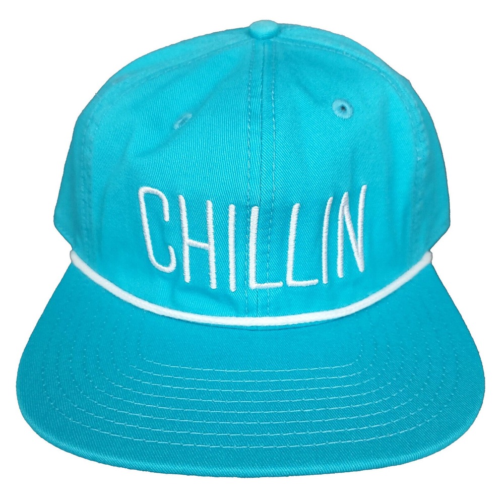 Chillin Snapback Rope‎ Hat Cap Stash Pocket on Side Panel Cyan Blue White New